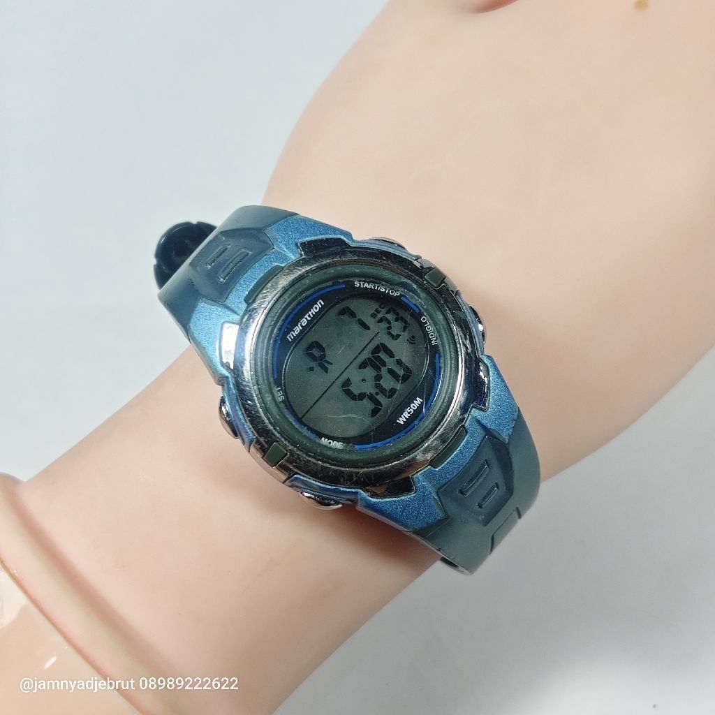 Jam Digital Marathon by Timex T5K362 Black Blue Bekas