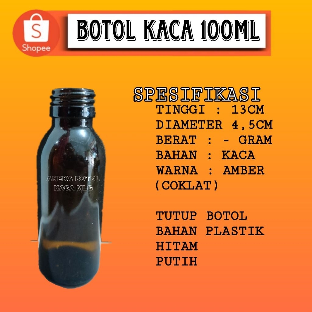 botol kaca 100ml, botol kaca farmasi 100ml + tutup plastik