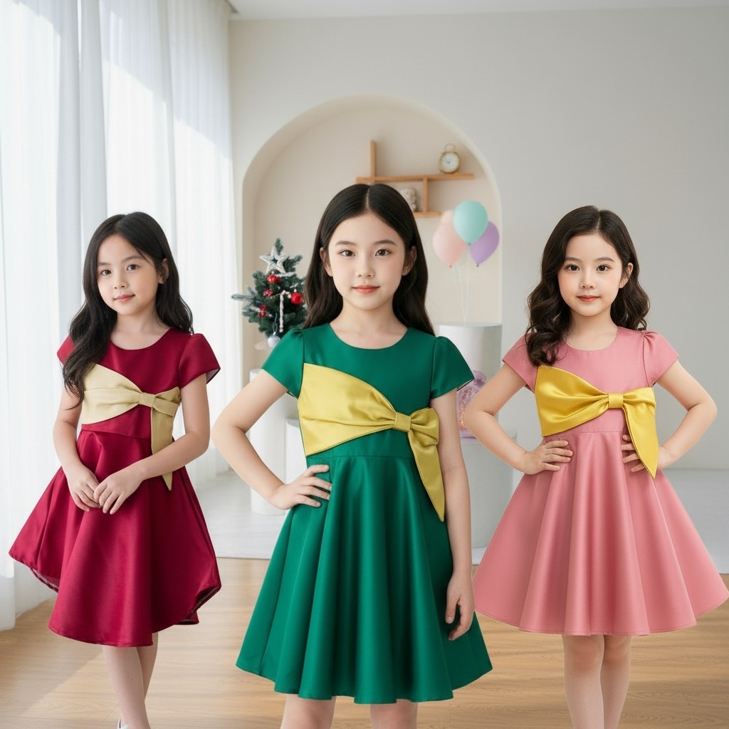 Yuffie - Baju Gaun Dress Anak Natal Perempuan Satin Cantik Mewah 1-12 Tahun 4452