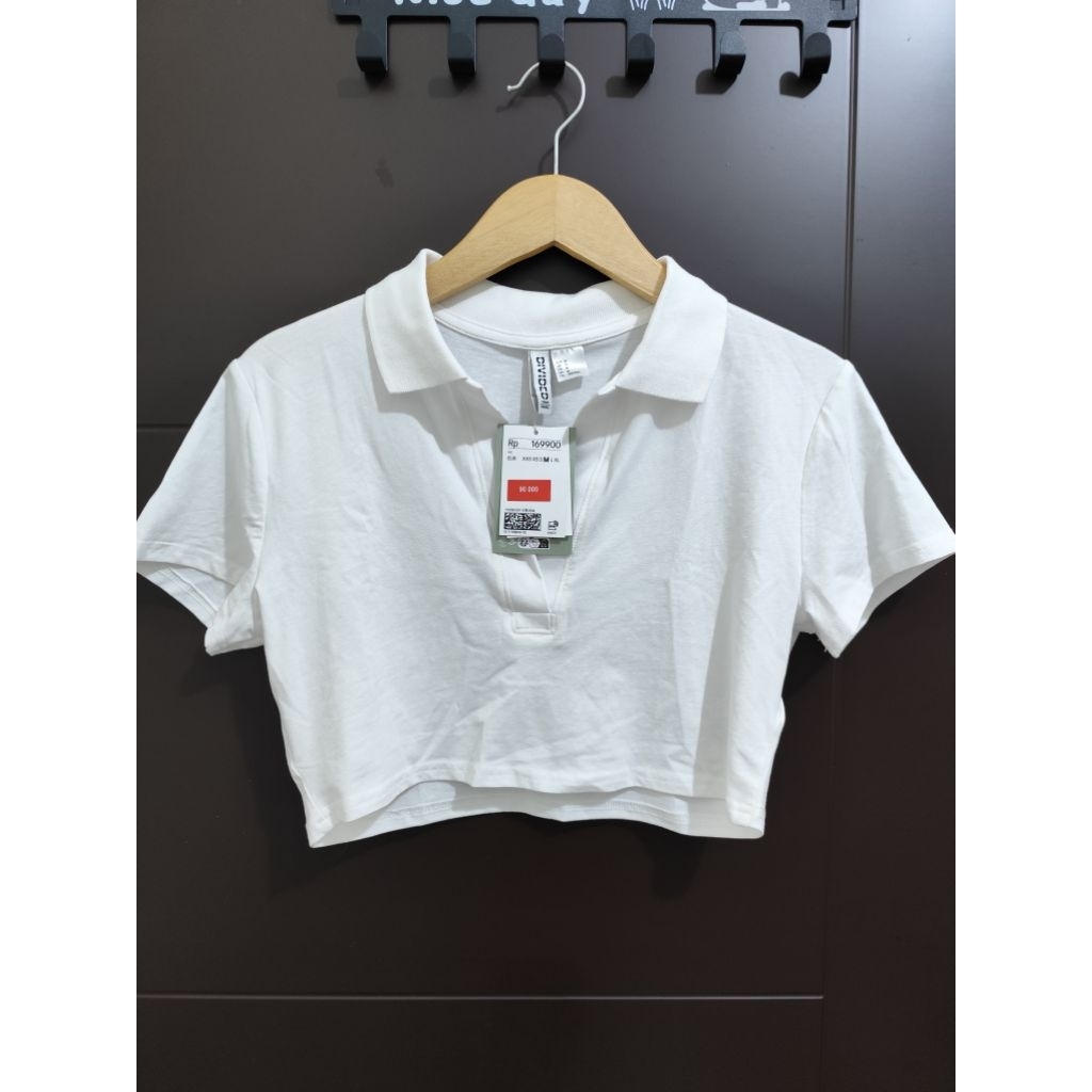 H&M Polo Crop Top White/HnM Kaos Crop Wanita