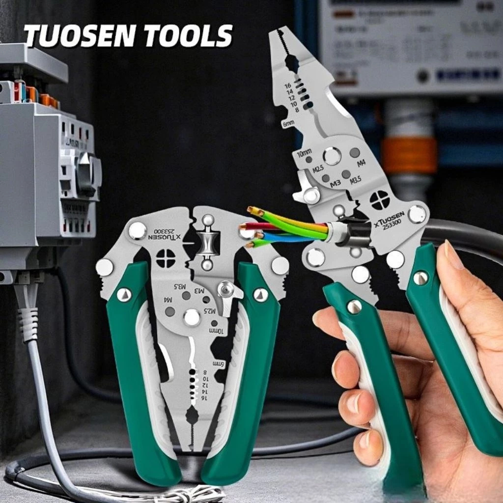 Tang 16 in 1 Multifungsi Kupas Kabel + Potong Kabel + Potong Baut + Putar Kabel Tuosen 253300