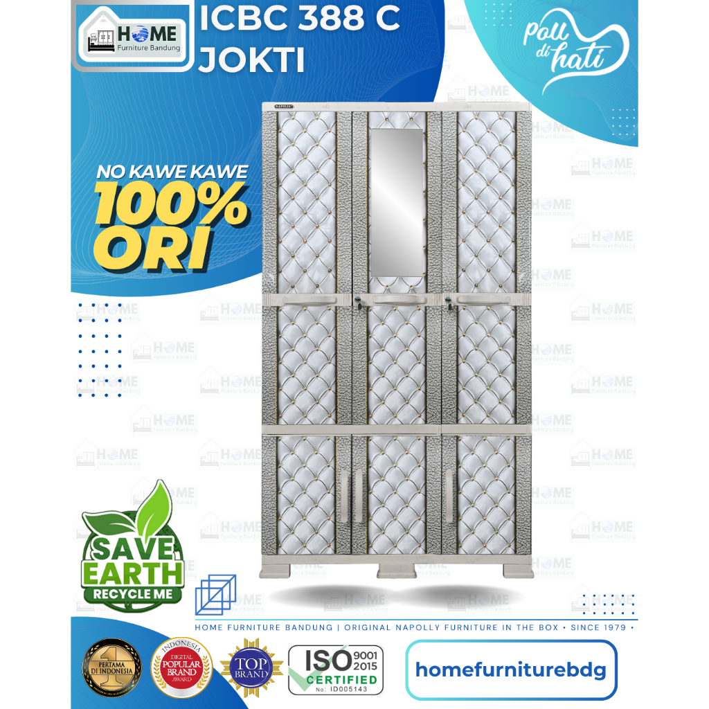 Lemari Napolly ICBC 388 JOKTI Lemari Pakaian Plastik Jumbo 3 Pintu dengan Kaca Cermin / Lemari Furni