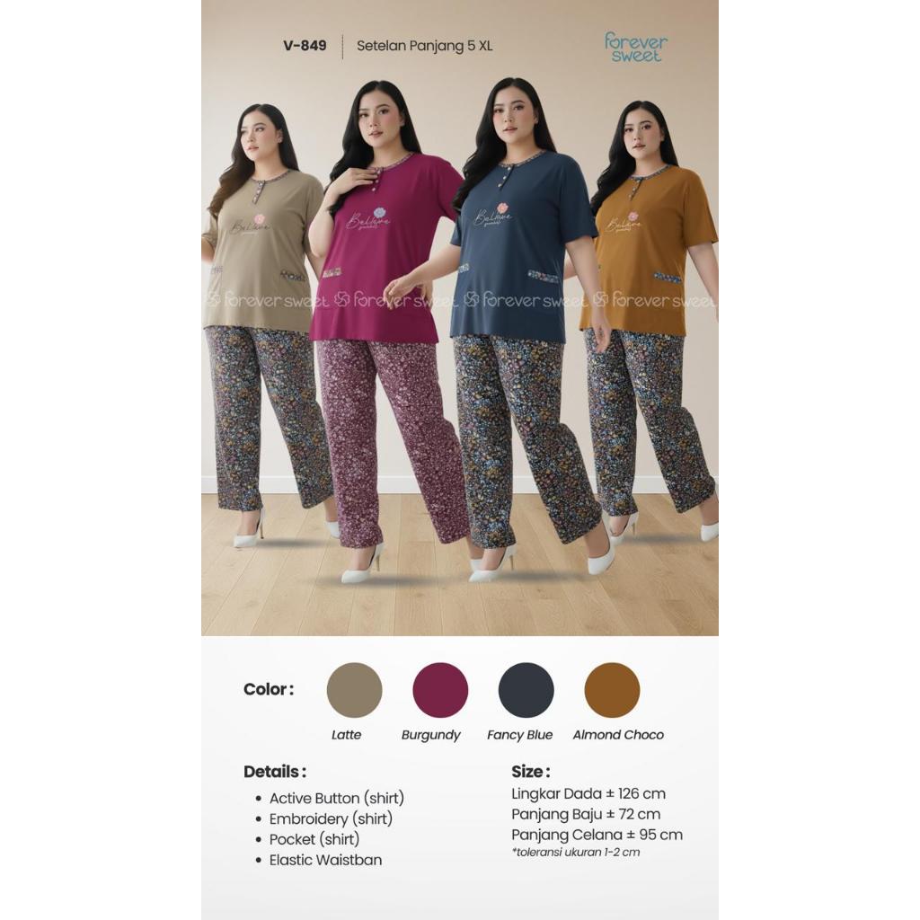 Babydoll Forever CP Jumbo 5XL Celana Panjang Lengan Pendek Piyama Baju Tidur Baby Doll Wanita