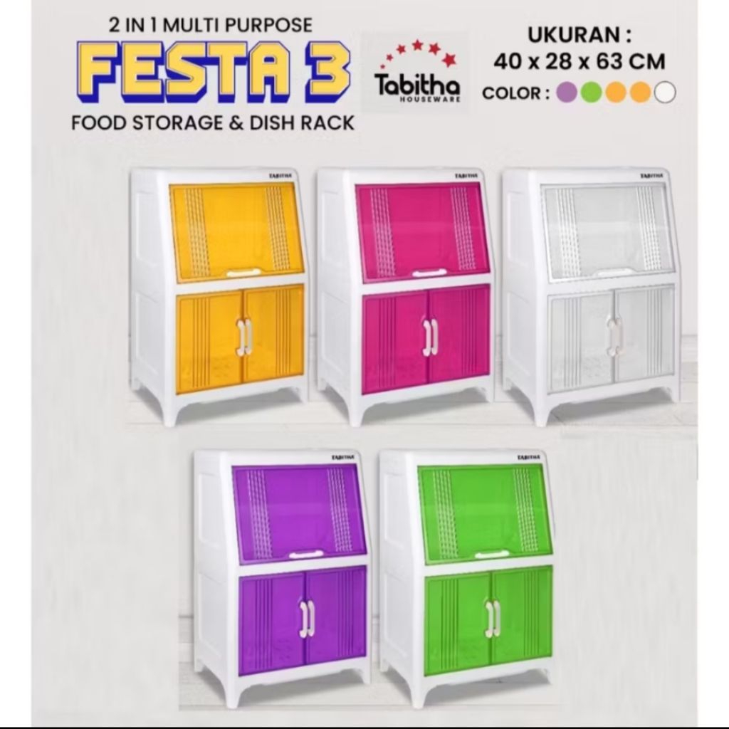 [®️ TEBAL ®️] TABITHA RAK piring tertutup meja susun 2 pintu serbaguna plastik DX asli ori