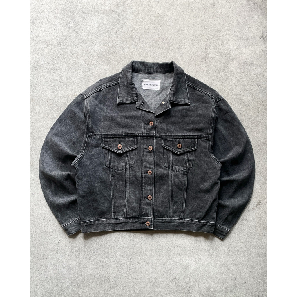 Trucker Jeans Black Washed Grey Denim Jacket Jeans Oversize Skena Baggy Y2K