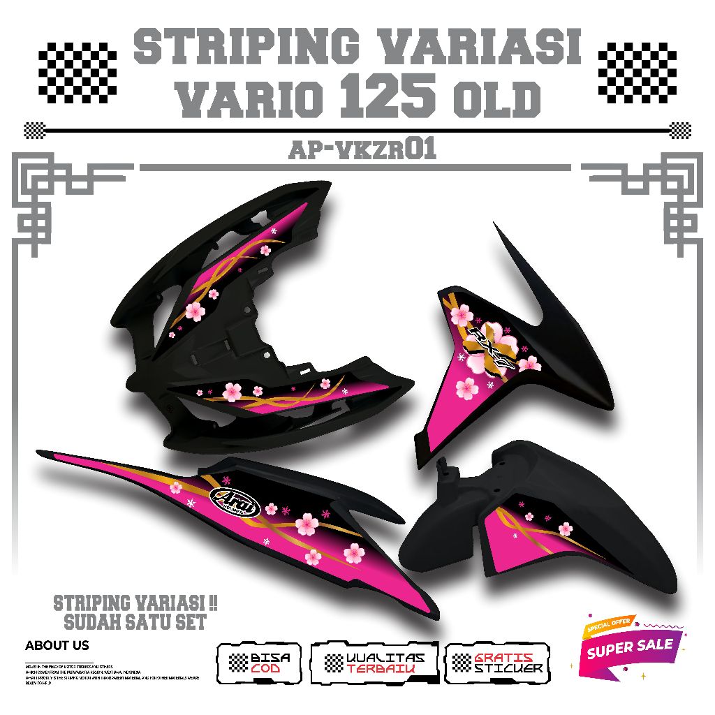 STRIPING STICKER VARIASI MOTIF ARAI RX-7 BUNGA GARIS GOLD VARIO 125 OLD KZR VIRAL KEREN