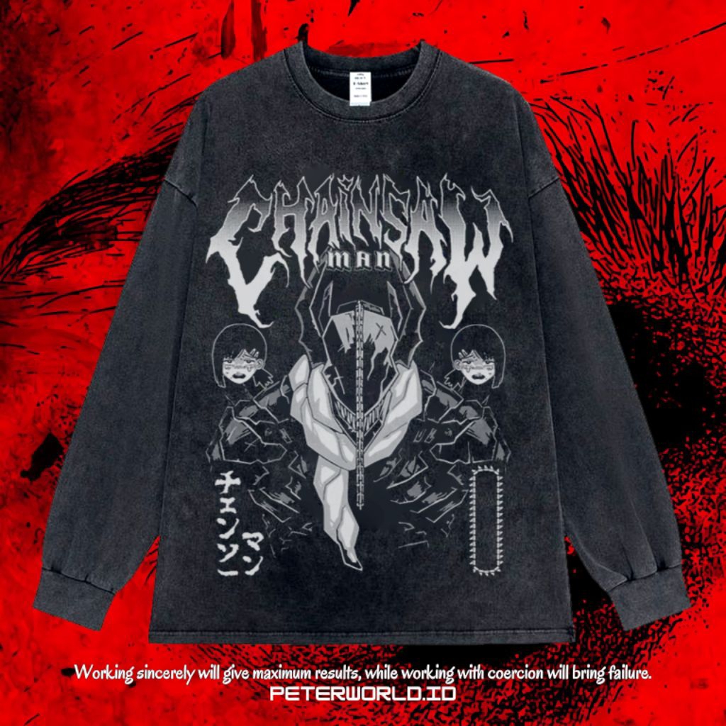 Kaos Chainsawman Long sleeve Oversize Washing Vintage Tee | Kaos Oversized | Kaos Long sleeve | Kaos
