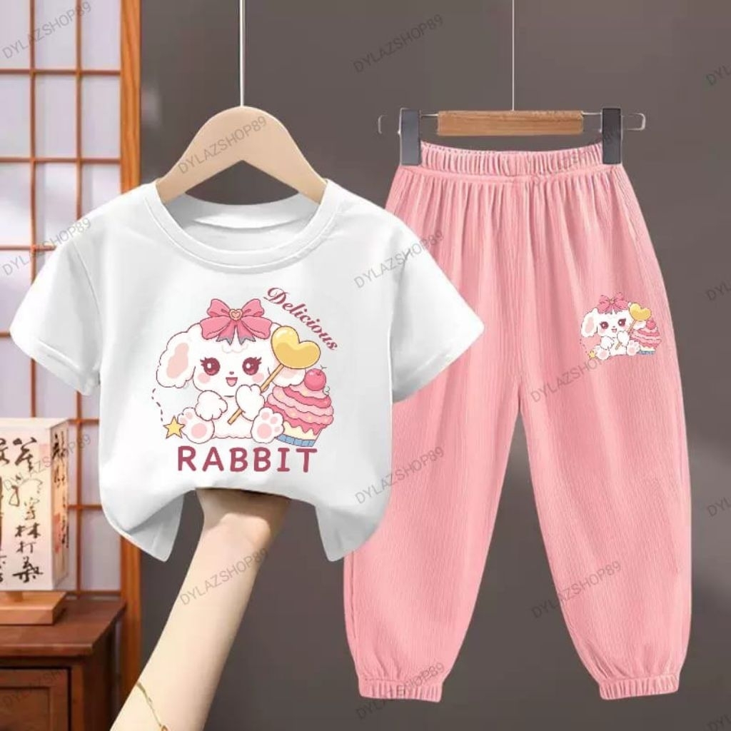 Setelan Joger Anak Perempuan 1-10 th Celana Joger dan Kaos Oblong RABBIT