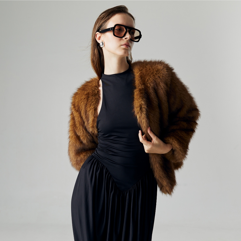 ATSTHELABEL MAREN BROWN FAUX FUR COAT