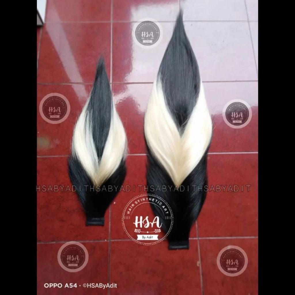 Rambut kuda lumping bahan sintetis hitam mix putih