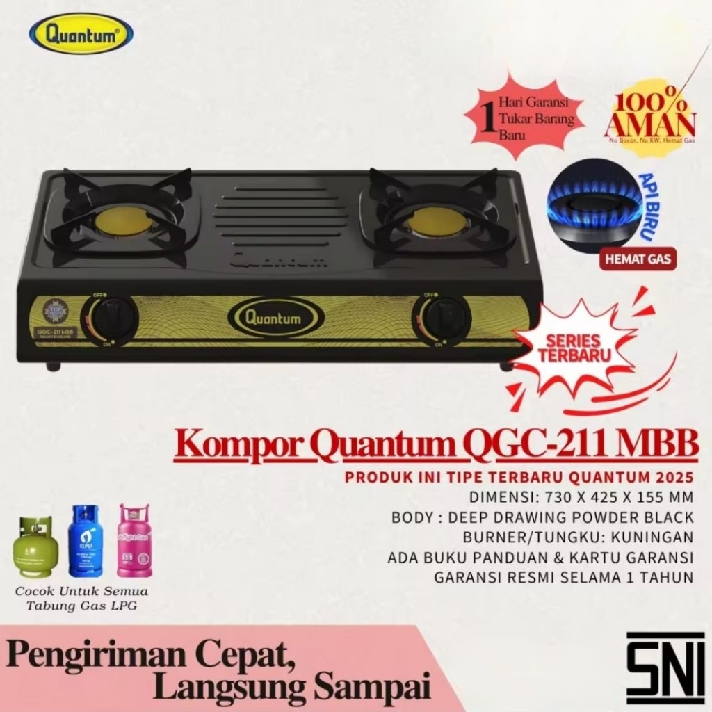 Kompor Quantum 2 Tungku Burner kuningan kompor gas Quantum QGC211MBS / QGC211MBC / QGC211MBB