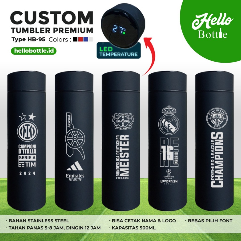 Termos Tumbler Custom Club Bola Favorit | Bisa Request Nama Kamu | LED Digital Temperature Suhu