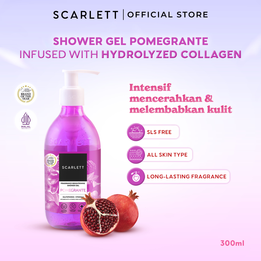 Scarlett Fragrance Brightening Shower Gel Pomegrante | Body Wash | Sabun Mandi Cair
