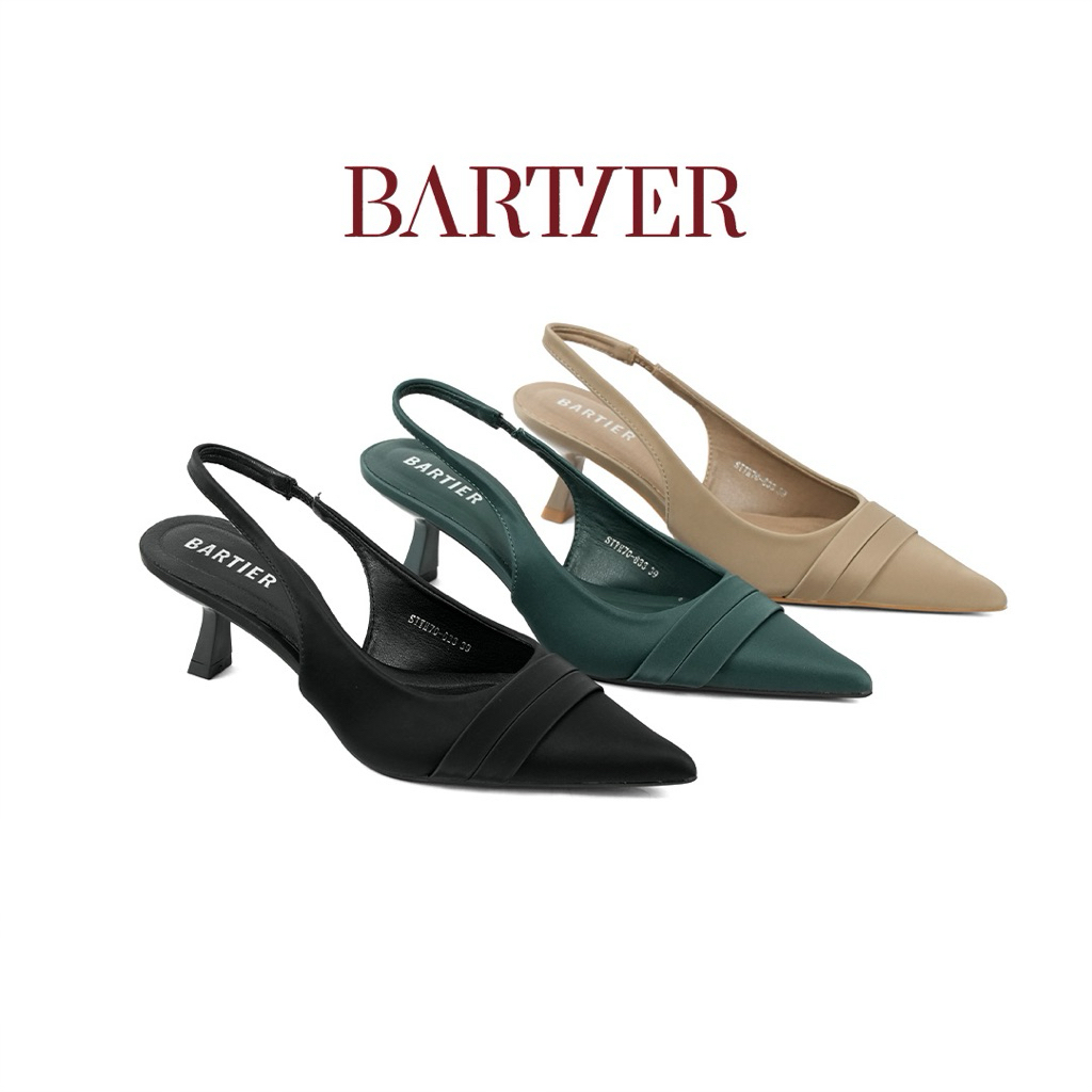 BARTIER - SEPATU HAK TALI WANITA 5cm HEELS WANITA SATIN POINTED SEPATU TALI SUEDE
