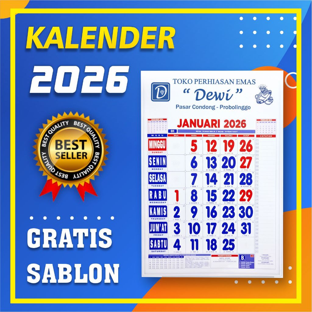 KALENDER 2026 SABLON MURAH CUSTOM 12 LEMBAR CALENDER VERSI JAWA DAN ISLAM MEDIA PROMOSI GRADE A