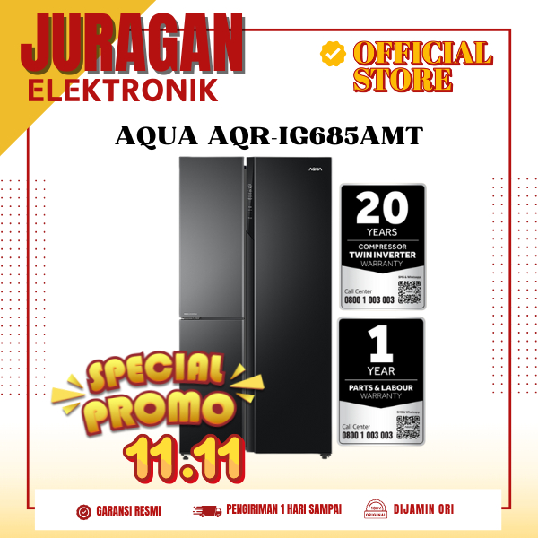 AQUA AQR-IG685AMT Kulkas 3 Pintu Multi Door 562L Twin Inverter Magic Convertible Zone AQRIG685AMT G6