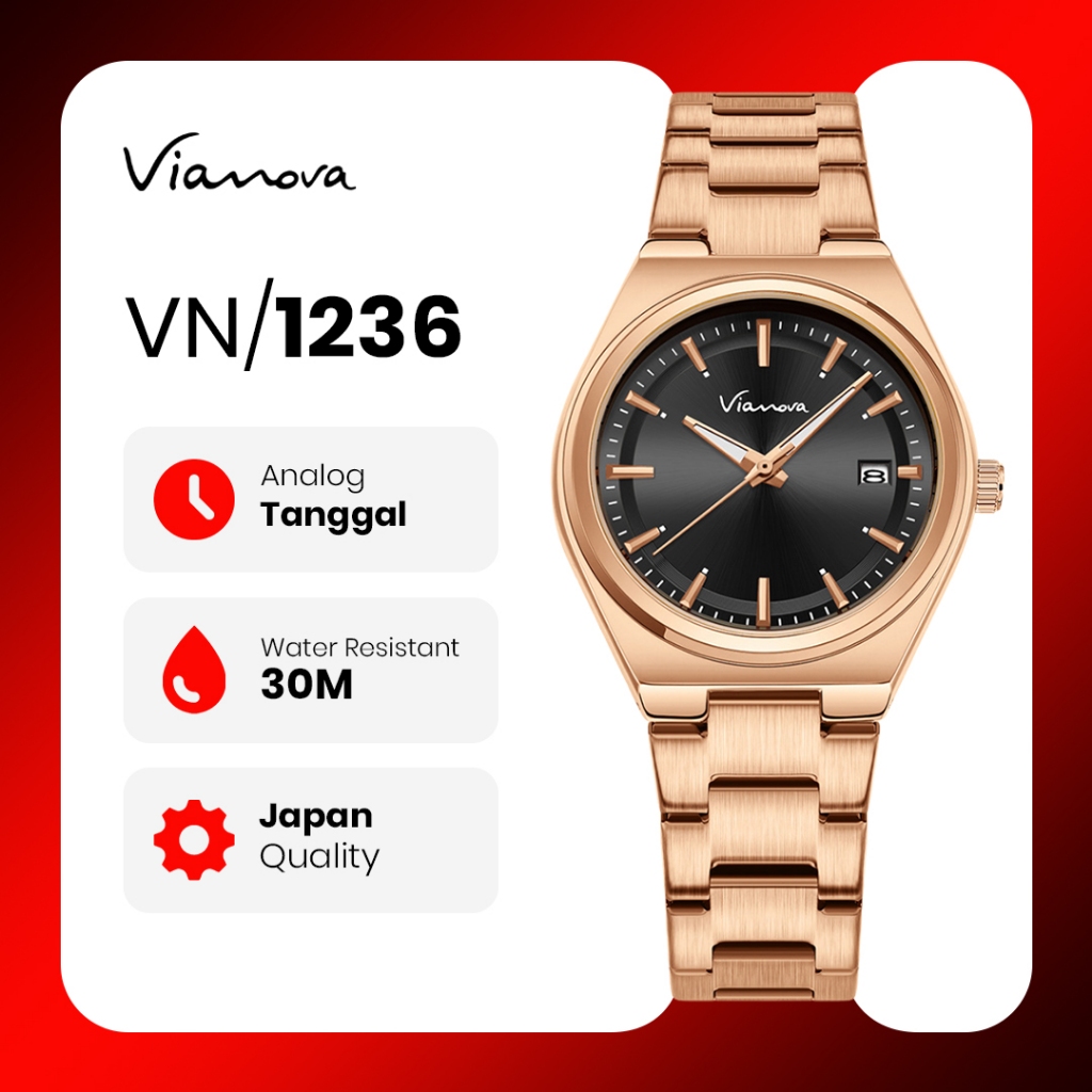 VIANOVA - Jam Tangan Wanita Analog Original Anti Air 1236 Standard Jepang Jam Tangan Cewek