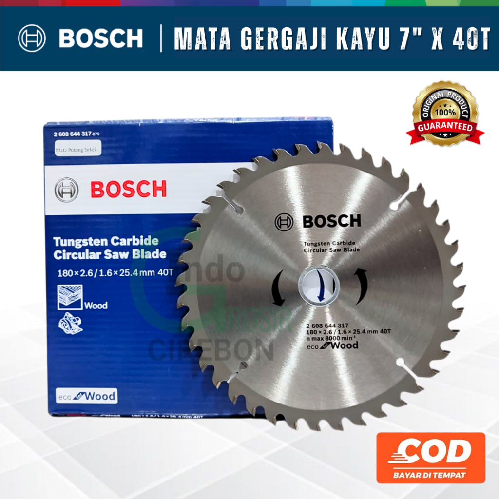 Mata Gergaji Kayu Bulat Bosch 7" x 40T Circular Saw Blade Wood 7x40T / Mata Circular Saw 7 Inch