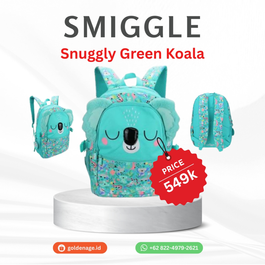 Smiggle Snuggly Green Koala Tas Anak Backpack + Pencil Case Anak Original