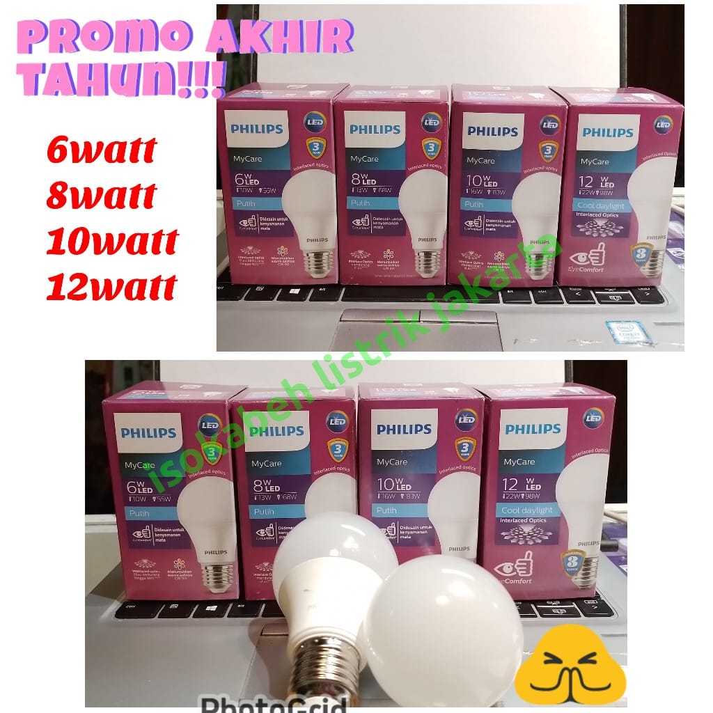 Promo Lampu Led Blub Philips MyCare Satuan 6watt 8watt 10watt 12watt Chaya Putih 6500k Bohlam Philip