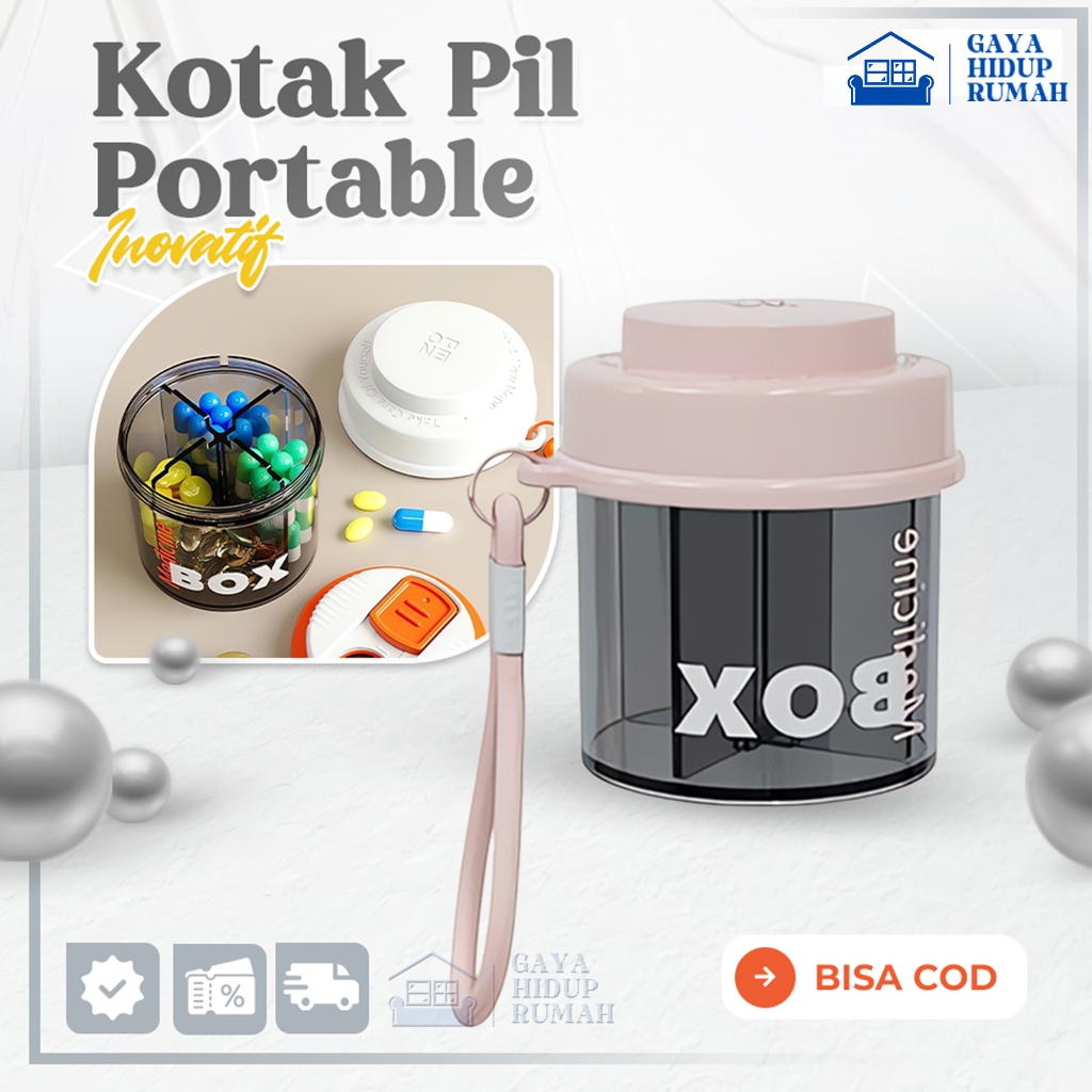 Kotak Obat Travel Mini-Kapasitas Besar Tapi Ringkas Ada Tali Gantungan Desain Kompartemen/Kotak pil