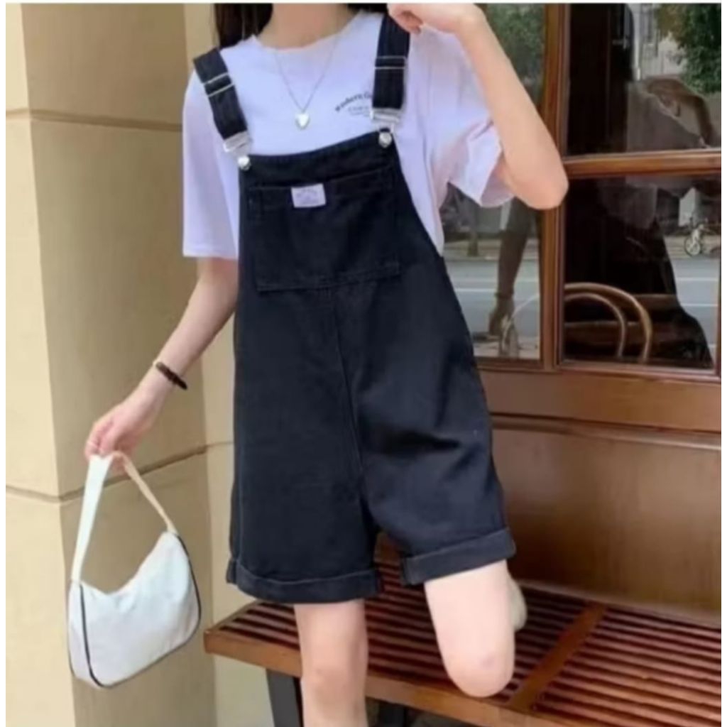 Overall jumpsuit jeans pendek // baju kodok baju tren/baju dewasa remaja masa kini