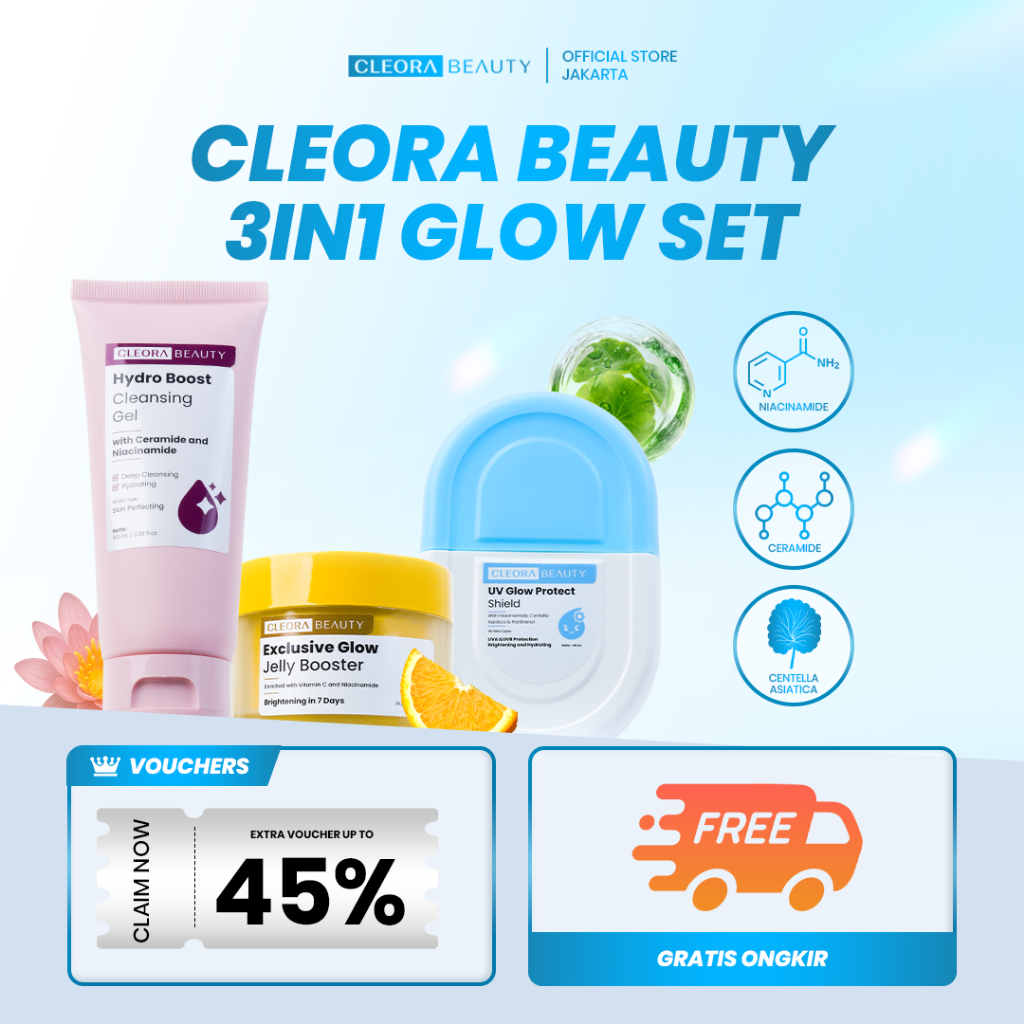 [TRIPLE COMBO] CLEORA BEAUTY Skincare Set 3IN1 Paket Skincare Pembersih Wajah Membantu Mencerahkan M