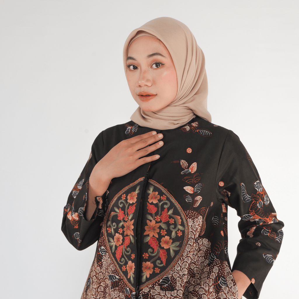 Batik Rojokoyo - Tunik Batik Kombinasi Bordir Baju Atasan Wanita Blouse Modern Premium Resleting Dep