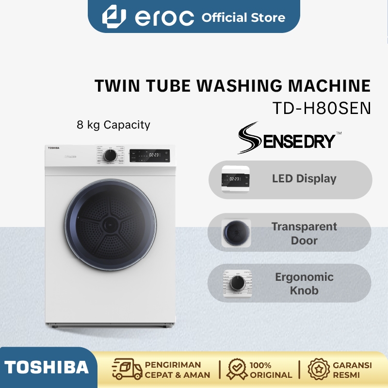 TOSHIBA Dryer Mesin Pengering Pakaian Kapasitas 8kg Model TD-H80SEN