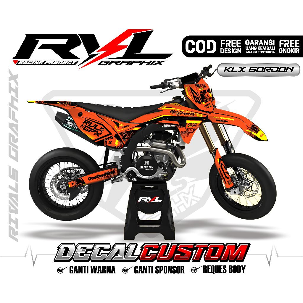 Decal Sticker Klx Gordon full body custom / hologram / chrome / tebal /biru orenge hitam premium