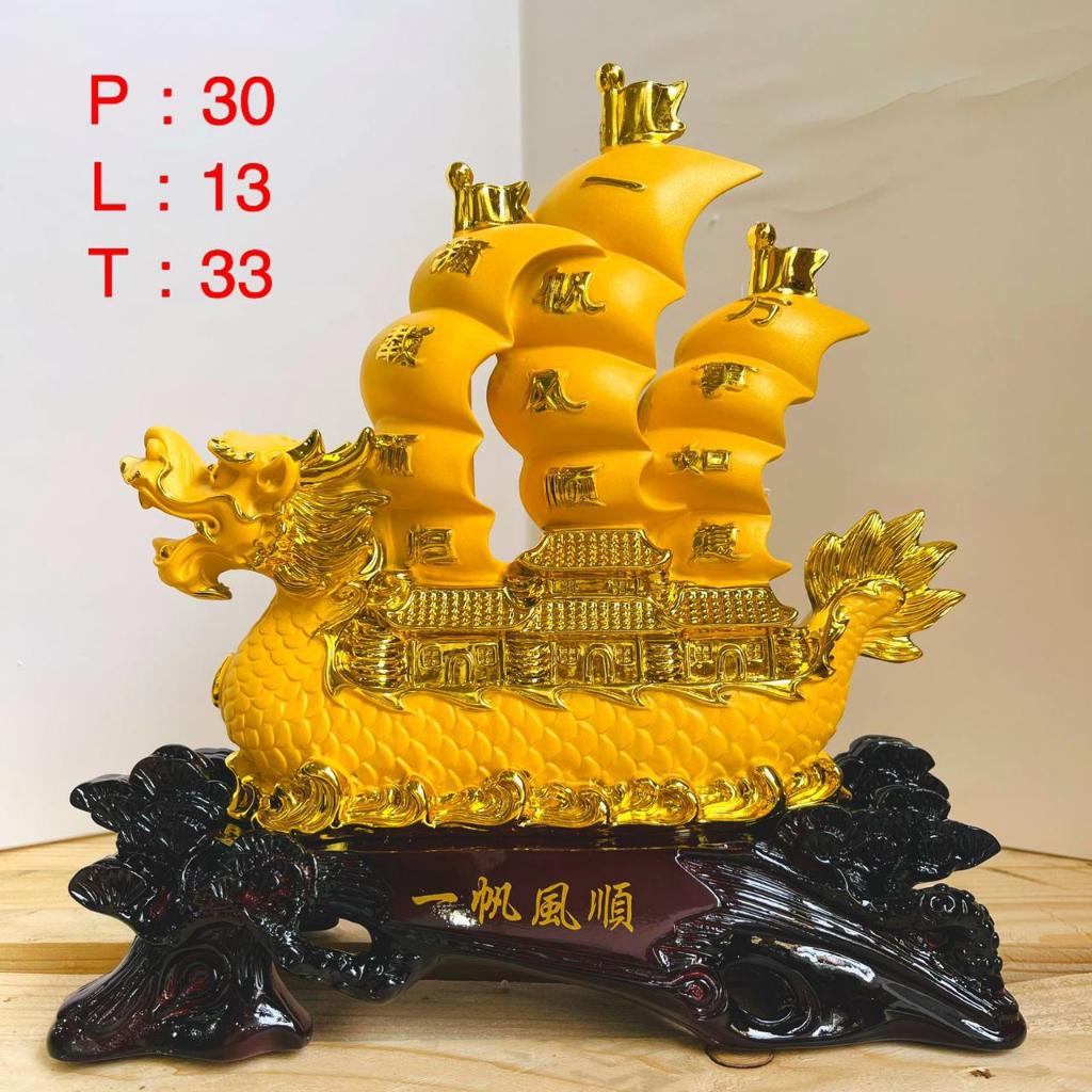 Pajangan kapal layar perahu naga mas uk 33 cm fiber emas