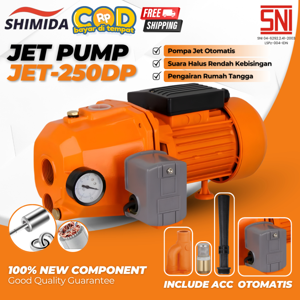 Shimida Jet Pump Otomatis JET-250DP Pompa Sumur Dalam Rumah Tangga Pompa Sumur Dalam