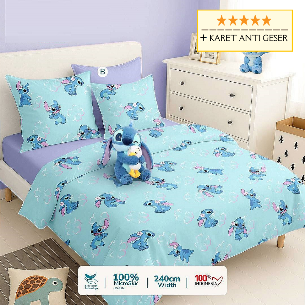 sprei anak Disney motif Stitch Aloha 90x200 100x200 120x200 160x200 banyak varian ukuran
