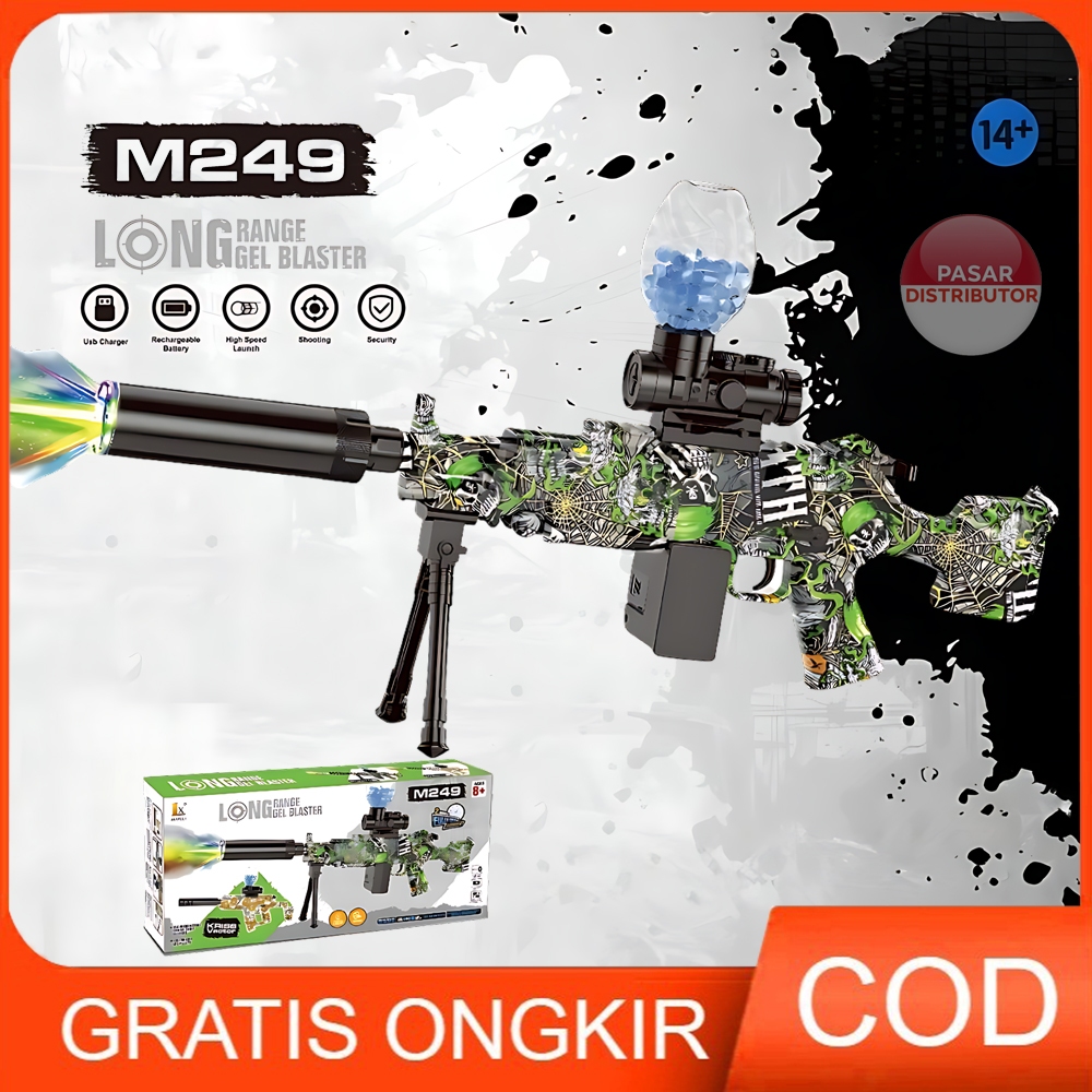 Pasar Distributor D-6652/WH81-3 M249 FULLY/SEMI AUTOMATIC Mainan Tembakan Elektrik M249 Lampu