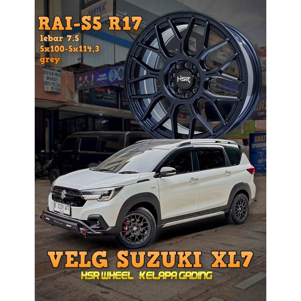Velg Ring 17 Suzuki XL7 HSR RAI S5 5X100-5X114,3 GREY - pelek mobil suzuki xl7 R17 - hsr pulomas