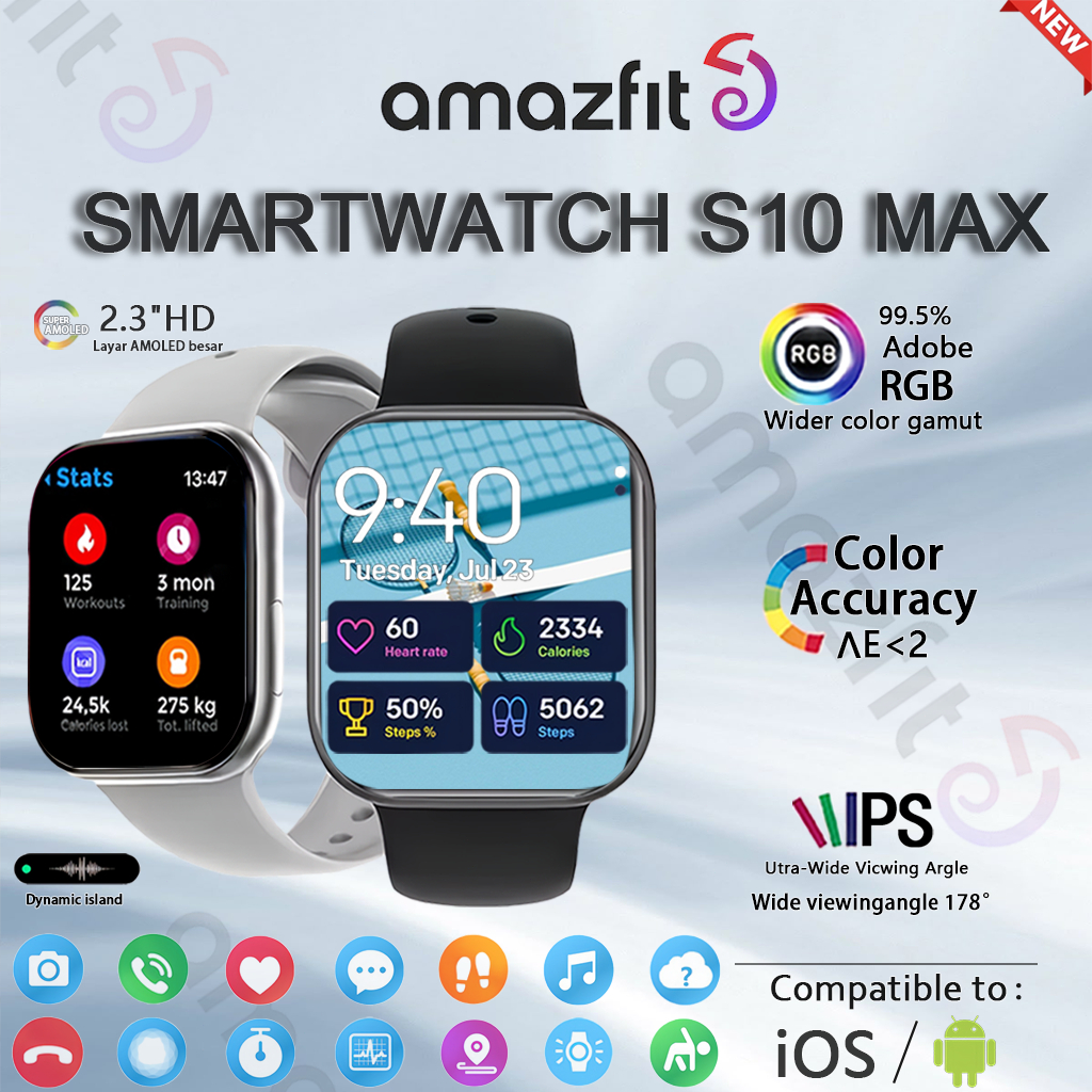 [Shopee][Garansi 100%Ori ][COD]Amazfit SmartWatch Pria S10 Max 46mm | Pulau dinamis| Pemantauan Kese