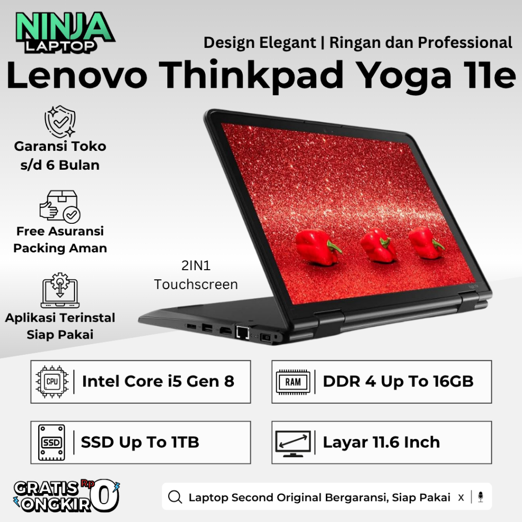 Lenovo Thinkpad Yoga 11e Core i5 Gen 7 8GB 512GB 2 in 1 Touchscreen Laptop Bekas Original Bergaransi