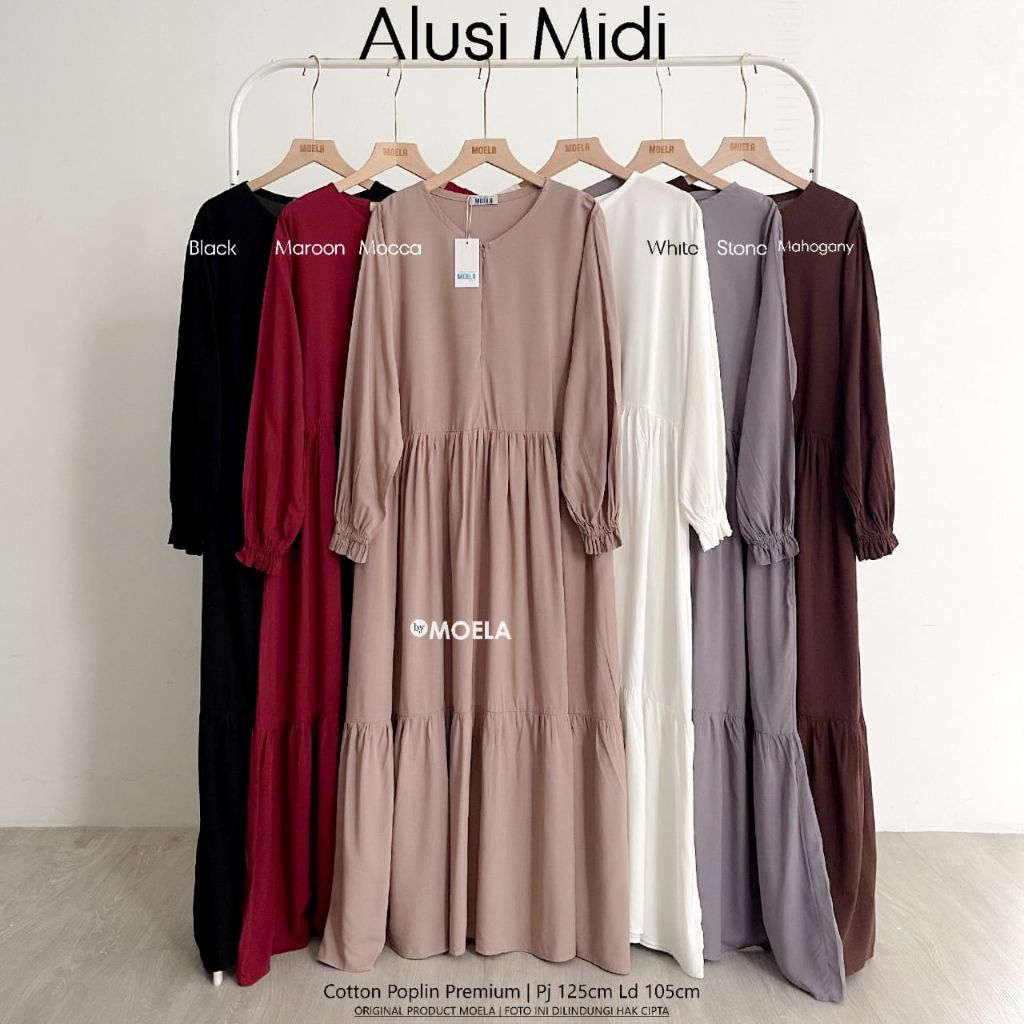 Moela Berlabel Alusi Midi Dress Gamis Jumbo Allsize Busui Premium Catton Rayon Original
