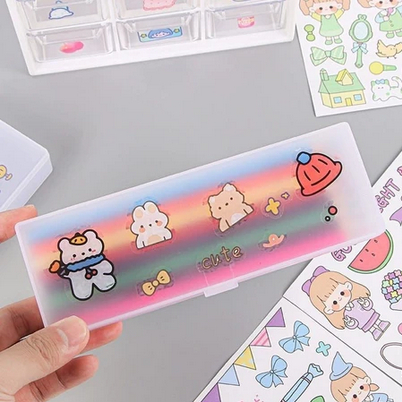 Kotak Pensil Transparan Stiker Lucu