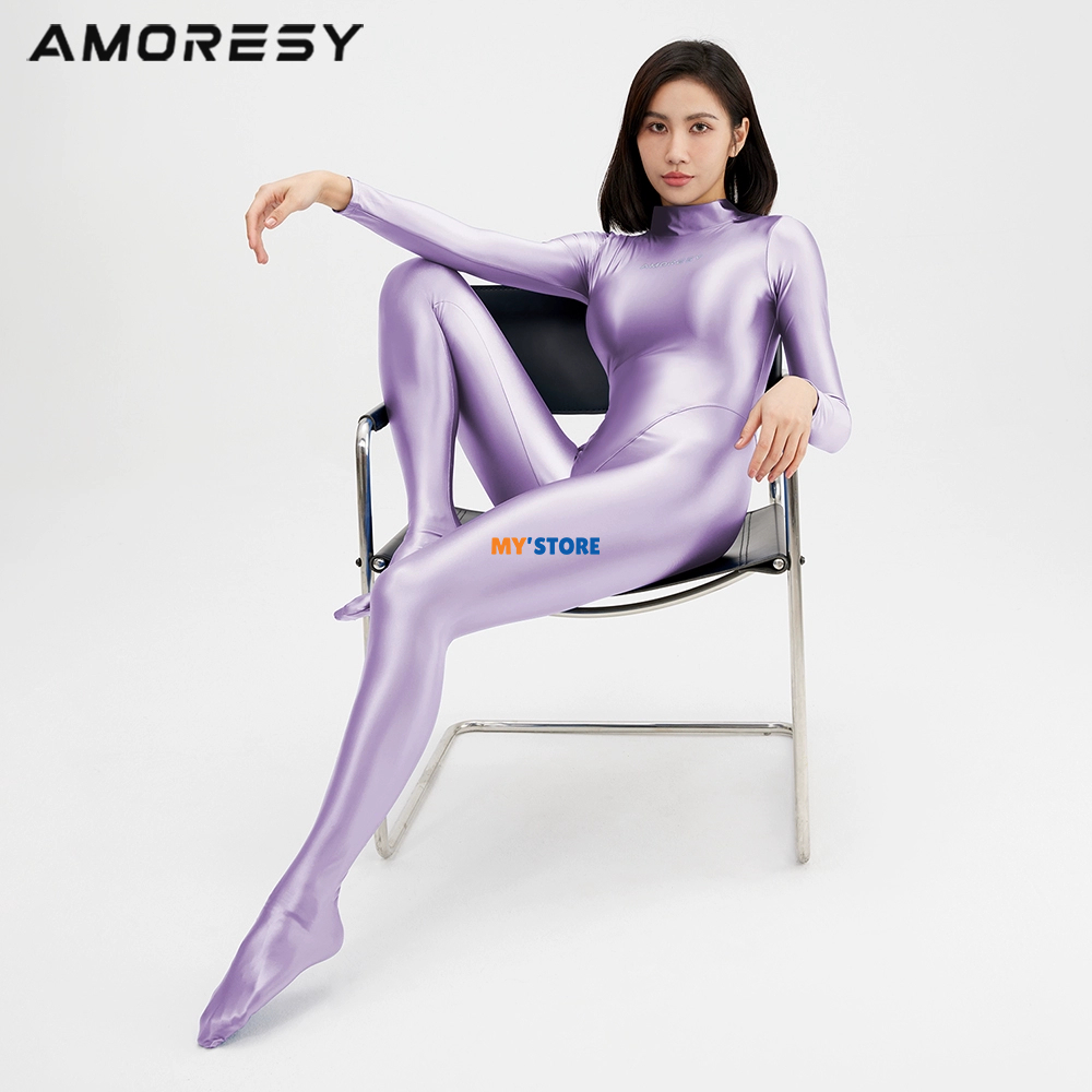 AMORESY Athena Series Bodysuit Swimsuit Glossy Premium Full Silky Elastis Full Body Long Sleeve Tigh