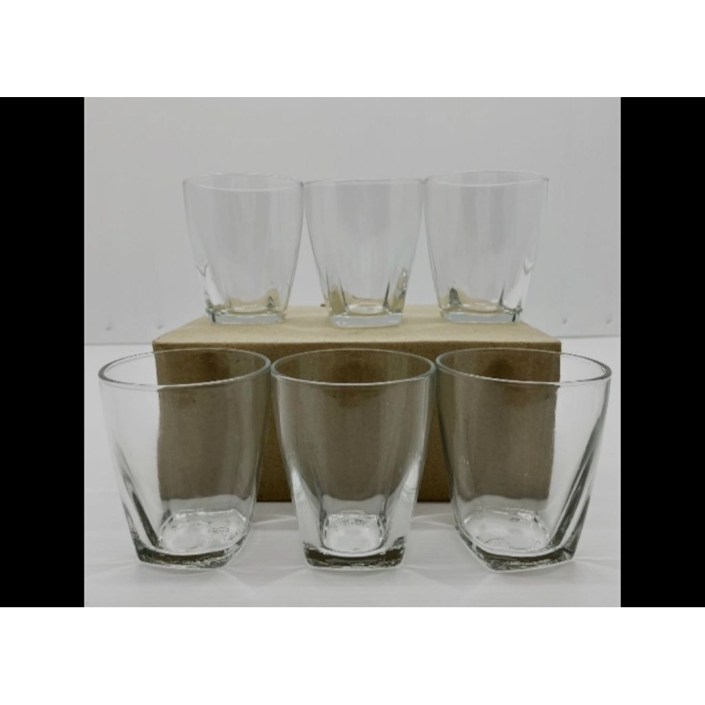 Gelas Kaca Minum Polos Unik Bening SQT-7 (isi 6pcs)