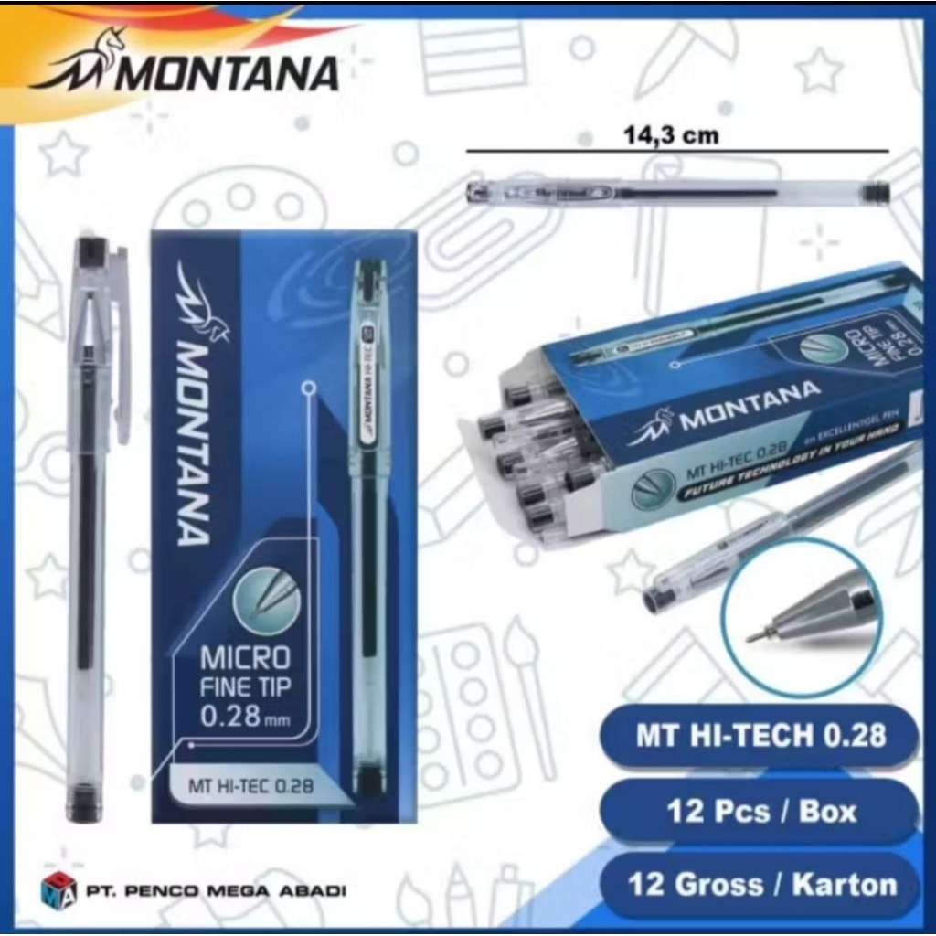PULPEN PEN GEL HIGHTECH Montana 0,28MM Isi 12 pcs