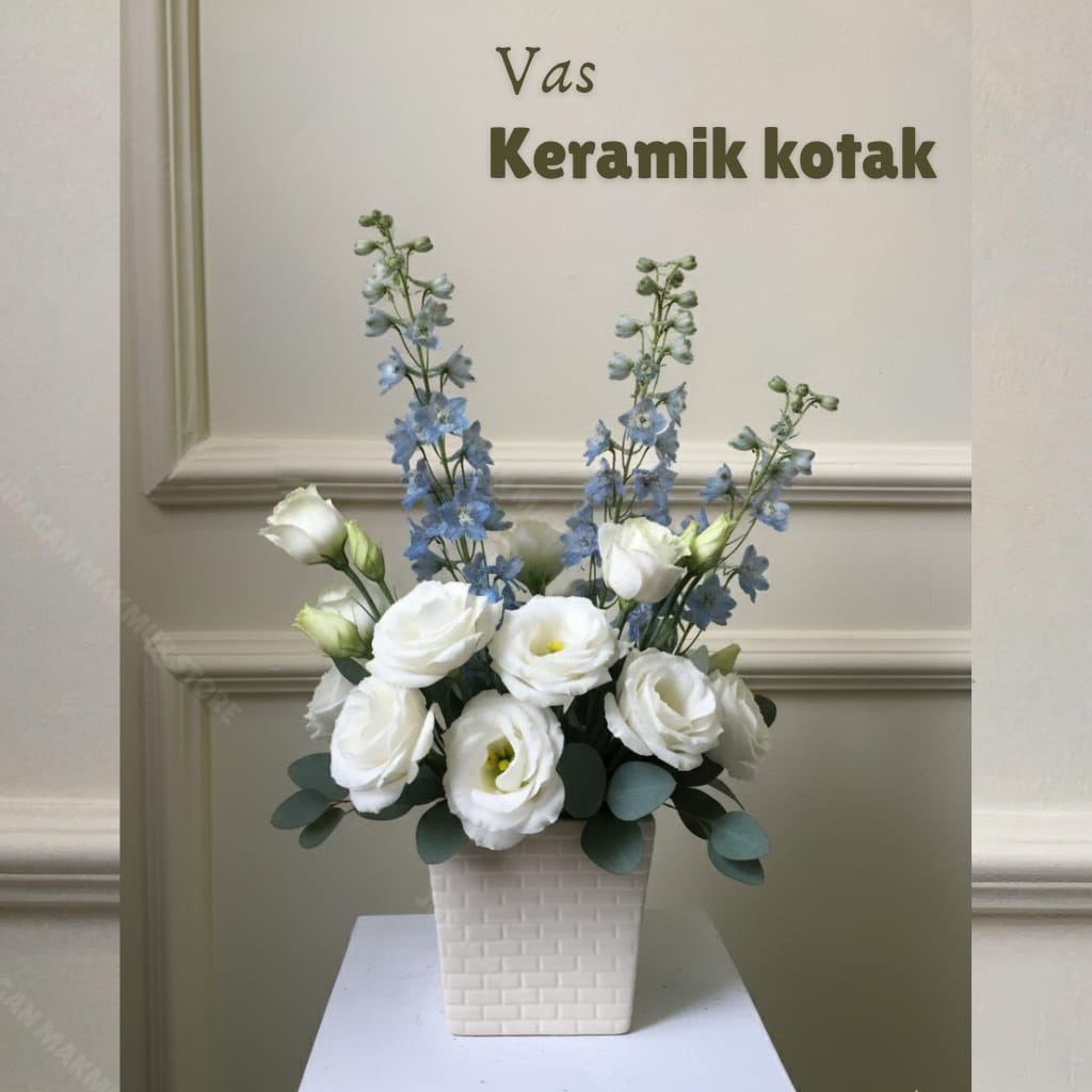 Vas Bunga Keramik Kotak Putih 12x10x12cm – Pot Hias Minimalis Motif Bata Dekorasi Rumah Estetik