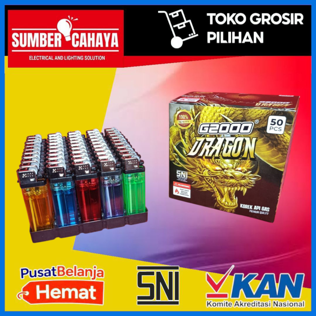 Grosir Korek Api Gas G2000 DRAGON / BULL / SHARK 1 PAK / 1 BOX  (Isi 50 Pcs) Pematik Roda