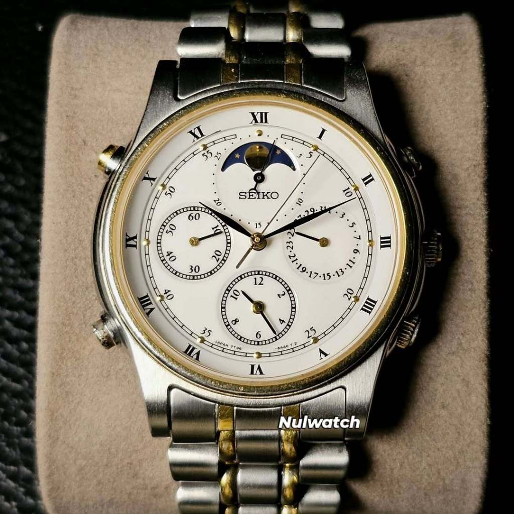 RARE Vintage Seiko Quartz Multi Calendar Alarm & Moonphase Enamel Dial