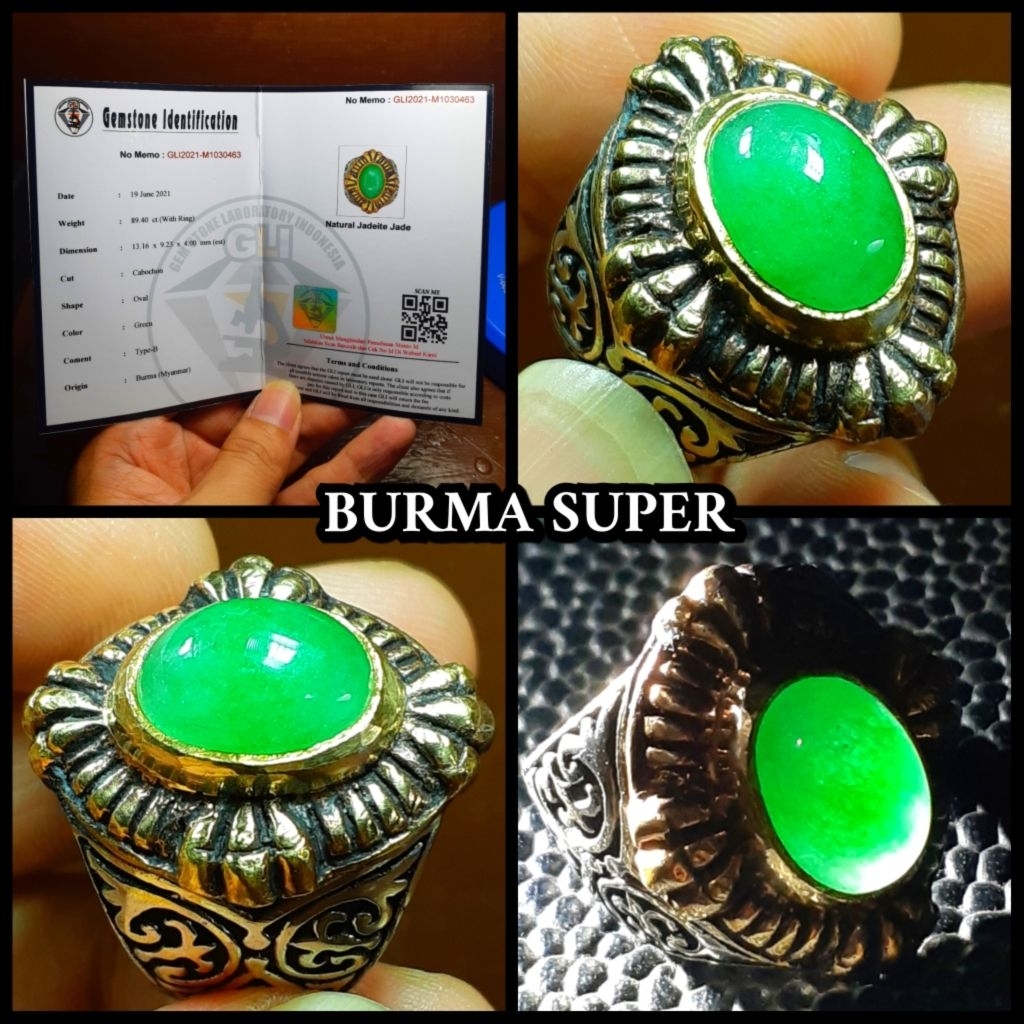 natural giok ijo burma kristal super + memo lab