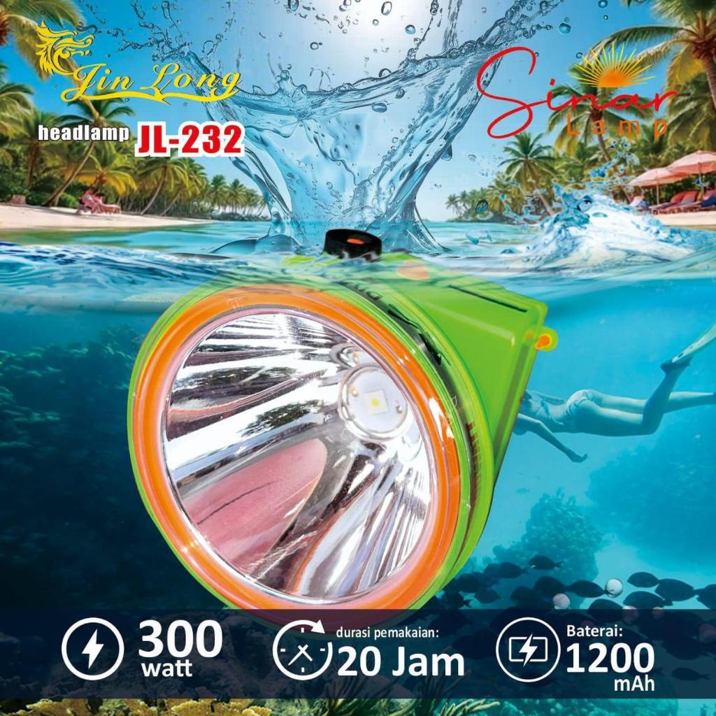 Jinlong Senter Kepala Selam JL-232 300Watt Cahaya Putih LED Laser Super Terang Baterai 12000mAh