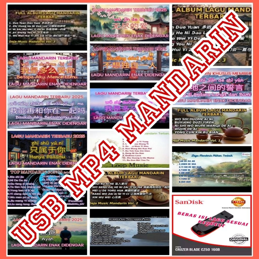 USB LAGU MANDARIN - USB MP4 VIDIO MUSIK LAGU MANDARIN - USB LAGU TERBARU 2025 - USB BISA BUAT DI MOB