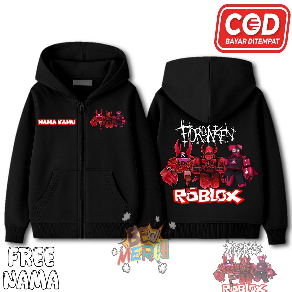 Jaket Hoodie Zipper Anak Roblox Forsaken / Jaket Anak Resleting Roblox Forsaken / Free Nama