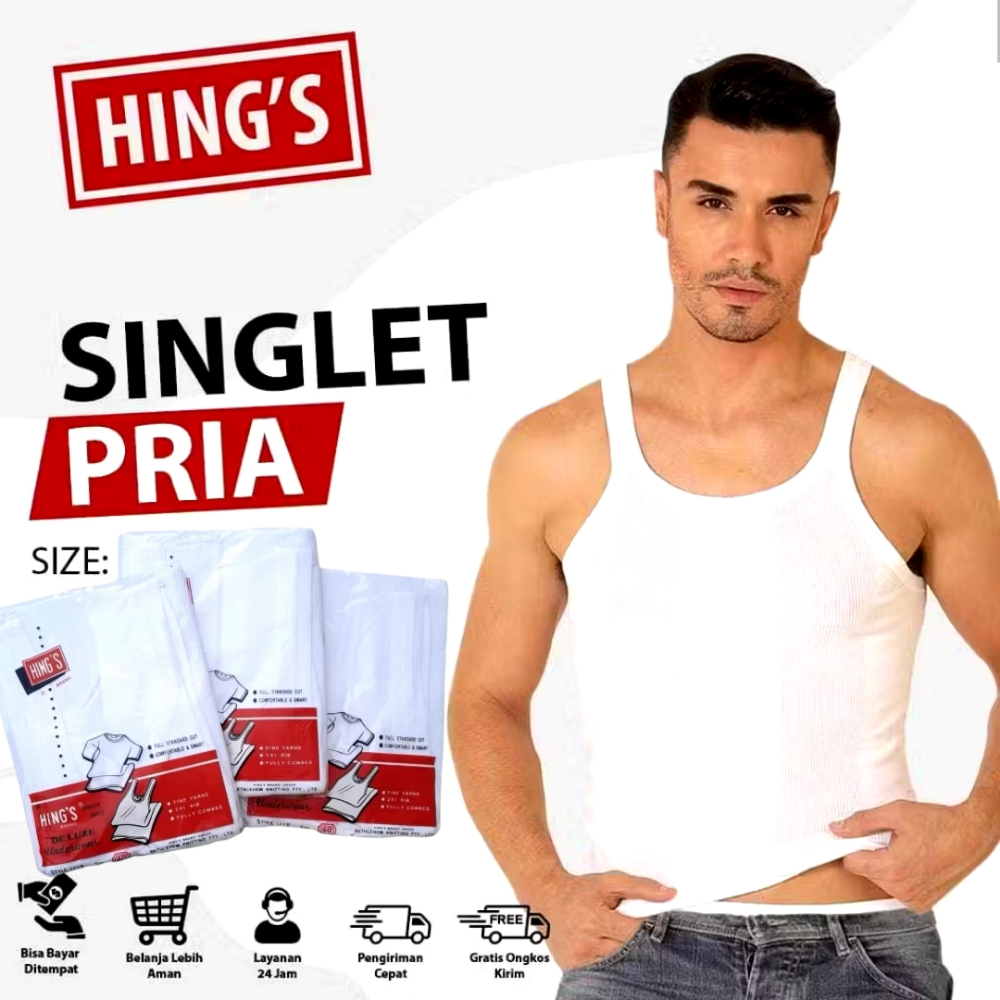 [ PROMO 3pcs ] Singlet Pria Hings - Kaos Dalam Pria Hings Rider Gt Man Bahan Katun Salur